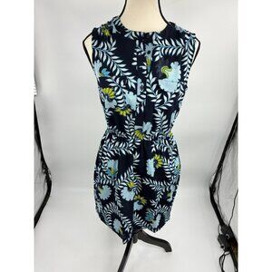 Loft Womens XS Sleeveless Dress Navy Blue Floral Print Elastic Waist Summer